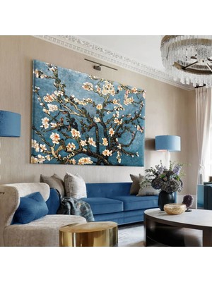 Harikabirev|yaprak Açan Kiraz Ağacı Açık Mavi |tekli Çerçevesiz Kanvas Tablo