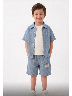 Gny Giyim Keten Çocuk Gömlek Şort Takımı