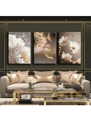 Harikabirev Soft Çiçek Elegant Tablo 03 |3lü Dikey Çerçevesiz Kanvas Tablo Çsdkyknvs