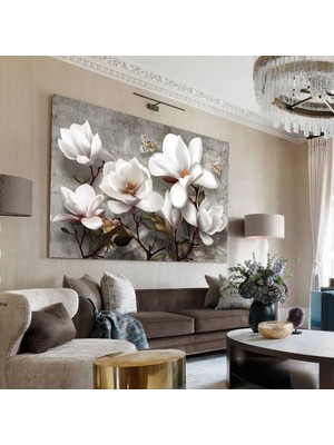 Harikabirev|gri-Gold Kombini En Çok Sevilen Çiçek Tablosu Videolu|çerçevesiz Kanvas Tablo