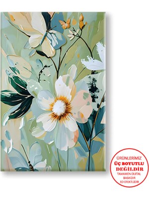 Harikabirev Kanvas-Duvar-Salon Tablosu Yağlı Boya Efektli Çiçekli (Yeşil)|tekli Dikey Çerçevesiz Tablo