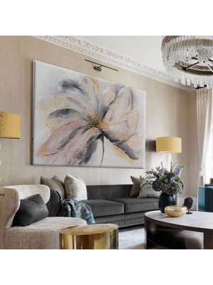 Harikabirev|gri -Siyah-Sarı Detayli Çiçek Tablosu 6|tekli Çerçevesiz Yatay Kanvas Tablo