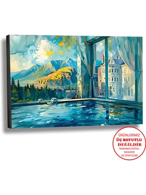 Harikabirev Kanvas-Duvar-Salon Tablosu Yağlı Boya Efektli Manzara Havuz Art|tekli Yatay Çerçevesiz