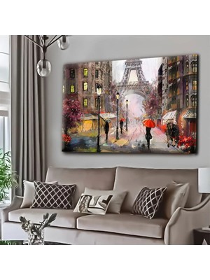 Harikabirev|yağlı Boya Efektli Eyfel Kulesi Tablosu|tekli Çerçevesiz Kanvas Tablo