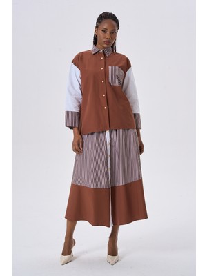 HANIQA Garneli Çizgili Şık Kadın Etekli Takım