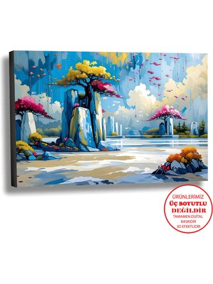 Harikabirev Kanvas-Duvar-Salon Tablosu Yağlı Boya Efektli Manzara Ağaçlar Geçidi Art|tekli Yatay Çerçevesiz