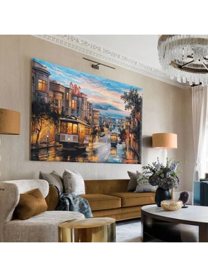 Harikabirev|mavi-Sarı-Gri Istanbul Raylari Tablo 1|tekli Çerçevesiz Yatay Kanvas Tablo