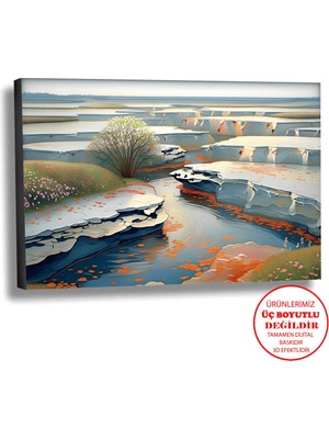 Harikabirev Kanvas-Duvar-Salon Tablosu Yağlı Boya Efektli Manzara Traverten Art|tekli Yatay Çerçevesiz