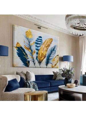 Harikabirev|lacivert-Gold Kombini En Çok Sevilen Tüy Tablosu |çerçevesiz Kanvas Tablo