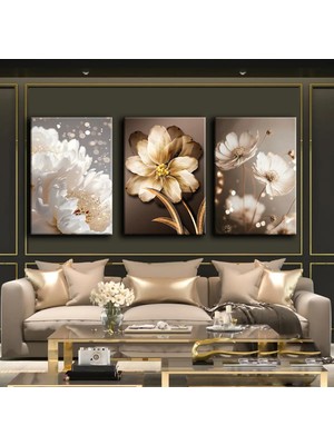 Harikabirev Soft Çiçek Elegant Tablo 02 |3lü Dikey Çerçevesiz Kanvas Tablo Çsdkyknvs