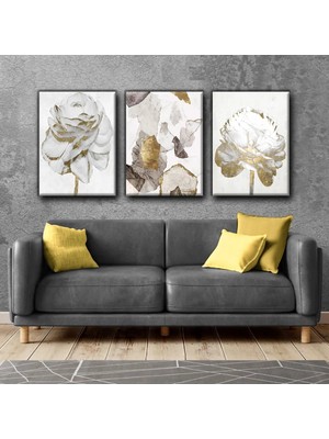 Harikabirev Gold Soyut Tablosu|3lü Dikey Çerçevesiz Kanvas Tablo Çsdkyknvs