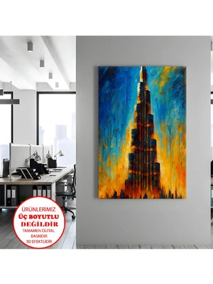 Harikabirev Kanvas-Duvar-Salon Tablosu Yağlı Boya Dubaı Burj Khalıfa | Dikey Çerçevesiz Kanvas Tablo