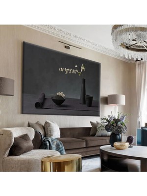 Harikabirev|siyah-Beyaz Vazoda Çiçek Tablosu |tekli Çerçevesiz Yatay Kanvas Tablo