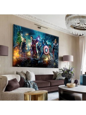 Harikabirev|marvel Kahramanlari Tablo 10 |tekli Çerçevesiz Yatay Kanvas Tablo