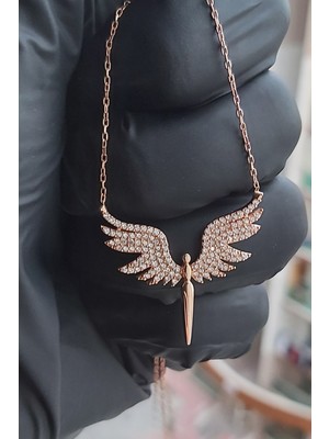 PremiumPort 925 Ayar Gümüş Rose Altın Kaplama Mikail Meleği Kolye