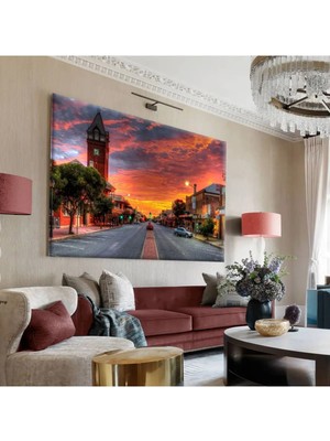 Harikabirev|günbatimi Şehir Sokak Manzarasi Tablo 1|tekli Çerçevesiz Yatay Kanvas Tablo