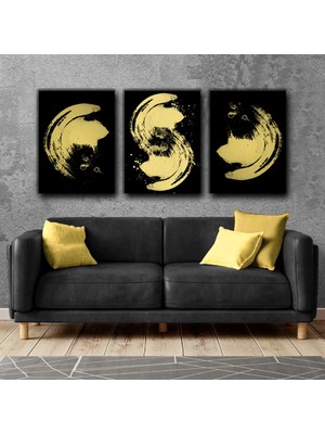 Harikabirev Modern Gold Deseenli Tablo |3lü Dikey Çerçevesiz Kanvas Tablo Çsdkyknvs