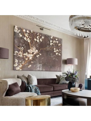 Harikabirev|mürdüm-Kahverengi Çiçek Dali Tablosu |tekli Çerçevesiz Yatay Kanvas Tablo