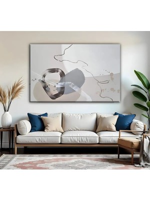 Harikabirev | Gri Bej Soft Renk Soyut Desenli Modeli| Tekli Yatay Kanvas Tablo