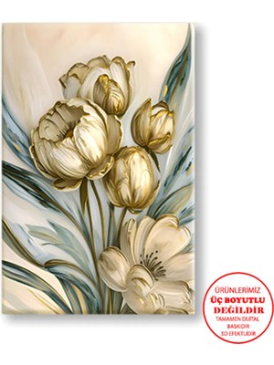 Harikabirev Kanvas-Duvar-Salon Tablosu Yağlı Boya Efektli Sarı Çiçek 04|tekli Dikey Çerçevesiz Tablo