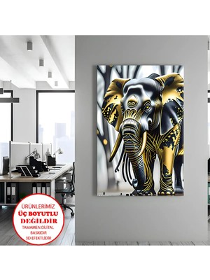Harikabirev Kanvas-Duvar-Salon Tablosu Hayvan Figürü Asil Fil|tekli Dikey Çerçevesiz Kanvas Tablo
