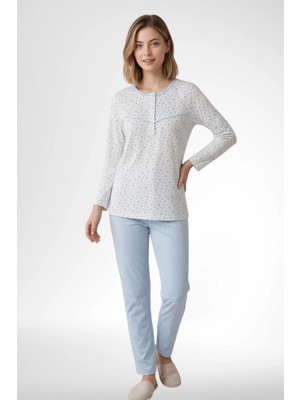 Mecit Pijama Mecit 6361 Mavi %100 Pamuk Büyük Beden Kadın Pijama Takımı