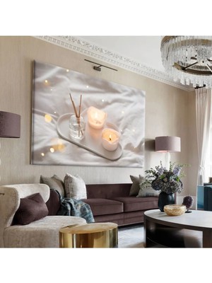 Harikabirev|beyaz-Sarı Mum Tablosu 6|tekli Çerçevesiz Yatay Kanvas Tablo