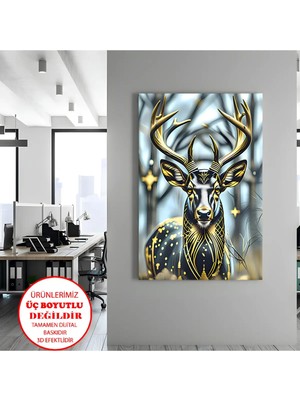 Harikabirev Kanvas-Duvar-Salon Tablosu Hayvan Figürü Asil Geyik Dikey Çerçevesiz Kanvas Tablo