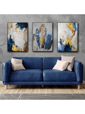 Harikabirev Lacivert Gri Tüy Tablo 03 |3lü Dikey Çerçevesiz Kanvas Tablo Çsdkyknvs