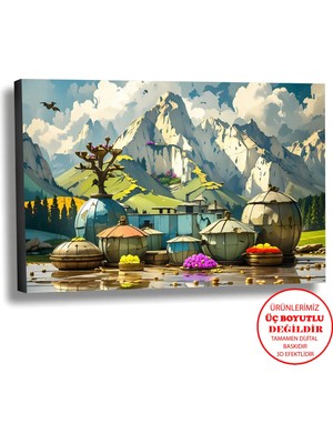 Harikabirev Kanvas-Duvar-Salon Tablosu Yağlı Boya Efektli Manzara Renkli Vazolar Art|tekli Yatay Çerçevesiz