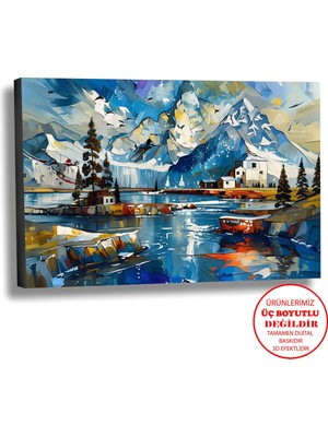 Harikabirev Kanvas-Duvar-Salon Tablosu Yağlı Boya Efektli Manzara Kuzey Şehri Art|tekli Yatay Çerçevesiz
