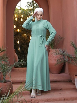 Moda Morfo Çıma Detaylı Kemerli Ayrobin Elbise  -Çağla Y.