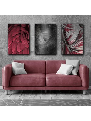 Harikabirev Eflatun*gri Soyut Tüy Tablosu 02 |3lü Dikey Çerçevesiz Kanvas Tablo Çsdkyknvs