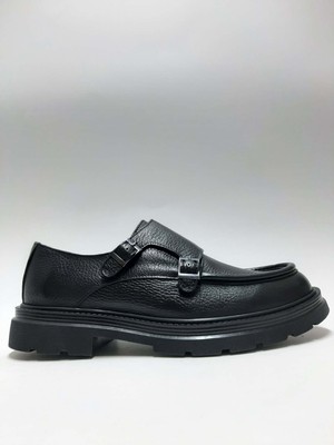 Zeybek Ayakkabı Zeybek Hakiki Deri Siyah Çift Tokalı Hafif Bağcıksız Klasik Casual Model Erkek Ayakkabı C-871126296ZYBK