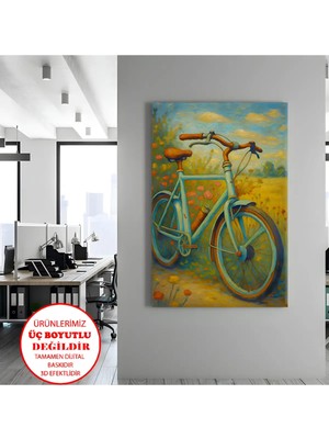 Harikabirev Kanvas-Duvar-Salon Tablosu Yağlı Boya Turkuaz Bisiklet | Dikey Çerçevesiz Kanvas Tablo
