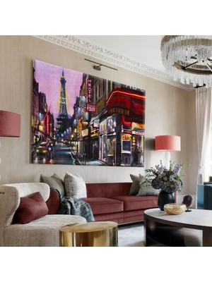 Harikabirev|boyama Desenli Paris Tablosu|tekli Çerçevesiz Yatay Kanvas Tablo