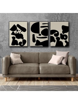 Harikabirev Modern Motifli Siyah-Bej Tablo |3lü Dikey Çerçevesiz Kanvas Tablo Çsdkyknvs