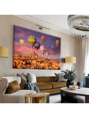 Harikabirev Hari?kabi?rev|sari-Pembe Kapadokya Balon Detayli Tablo |tekli? Çerçevesi?z Yatay Kanvas Tablo
