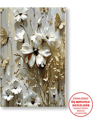 Harikabirev Kanvas-Duvar-Salon Tablosu Yağlı Boya Efektli Flower Gold-Byz|tekli Dikey Çerçevesiz Tablo