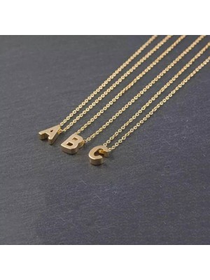 PremiumPort 3 Boyutlu Gold Renk 925 Ayar Gümüş Harf Kolye