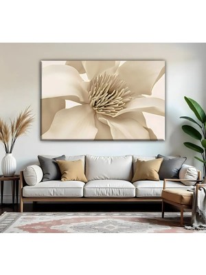 Harikabirev | Krem Çiçek  Detay Modeli | Tekli Yatay Kanvas Tablo