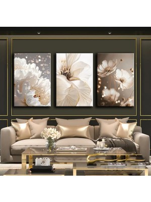Harikabirev Soft Çiçek Elegant Tablo 01 |3lü Dikey Çerçevesiz Kanvas Tablo Çsdkyknvs