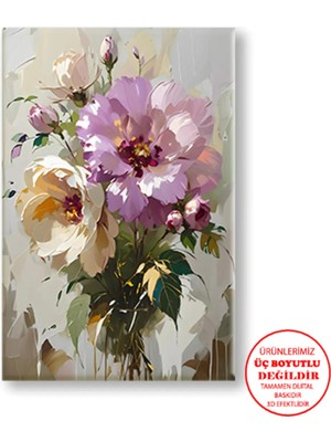 Harikabirev Kanvas-Duvar-Salon Tablosu Yağlı Boya Efektli Mürdüm Floral |tekli Dikey Çerçevesiz Tablo