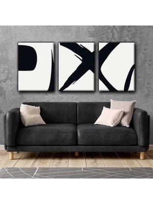 Harikabirev Siyah - Beyaz Renk Soyut Modeller 1 Tablosu|3lü Dikey Çerçevesiz Kanvas Tablo Çsdkyknvs