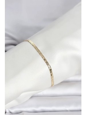 Vice Avm cm 14K Gold Renk Yassı Ezme Zincir Model Kadın Bileklik (VICE/1395)