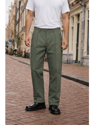 Damga Erkek Günlük Basic Pamuklu Haki Kumaş Pantolon