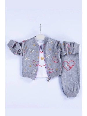 LTG Nova Desenli Hırkalı Pamuklu 3'lü Kız Bebek Takımı