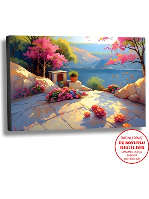 Harikabirev Kanvas-Duvar-Salon Tablosu Yağlı Boya Efektli Manzara Deniz Çiçek Art|tekli Yatay Çerçevesiz