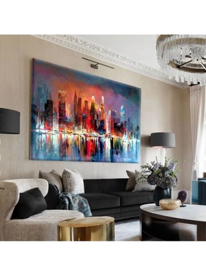 Harikabirev|sıcak Renkler Şehir Manzarasi Tablo 1|tekli Çerçevesiz Yatay Kanvas Tablo