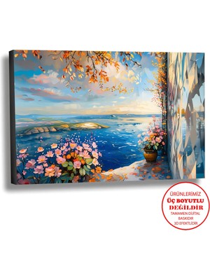 Harikabirev Kanvas-Duvar-Salon Tablosu Yağlı Boya Efektli Manzara Dalgalı Deniz Art|tekli Yatay Çerçevesiz